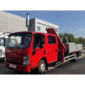 ISUZU ELF (N-series) flatbed truck with XCMG 3.2-ton crane, 2025